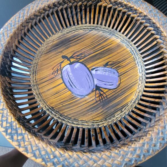 Rare MCM Apco Japan Melamine Lacquered Lattice Open Fruit Bowls Signed Set of 4 - Picture 2 of 11